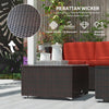 Outsunny 3 Pieces Patio Furniture Set with Cushions, Outdoor PE Rattan Wicker Conversation Corner Sofa Set with Glass Top Table and Adjustable Foot for Garden, Lawn, Red