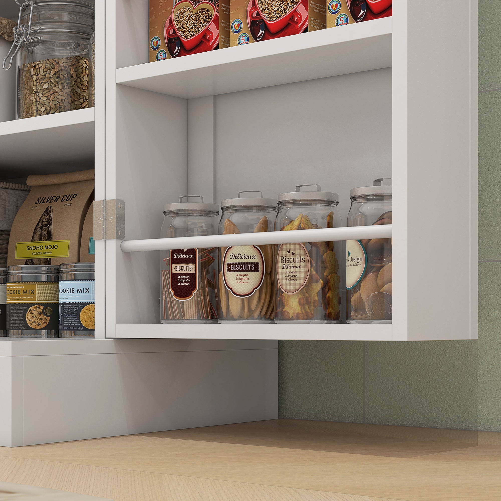 HOMCOM 65" Kitchen Pantry Cabinet, Modern Storage Cabinet with Doors and Shelves, Freestanding Cupboard for Dining Room, White