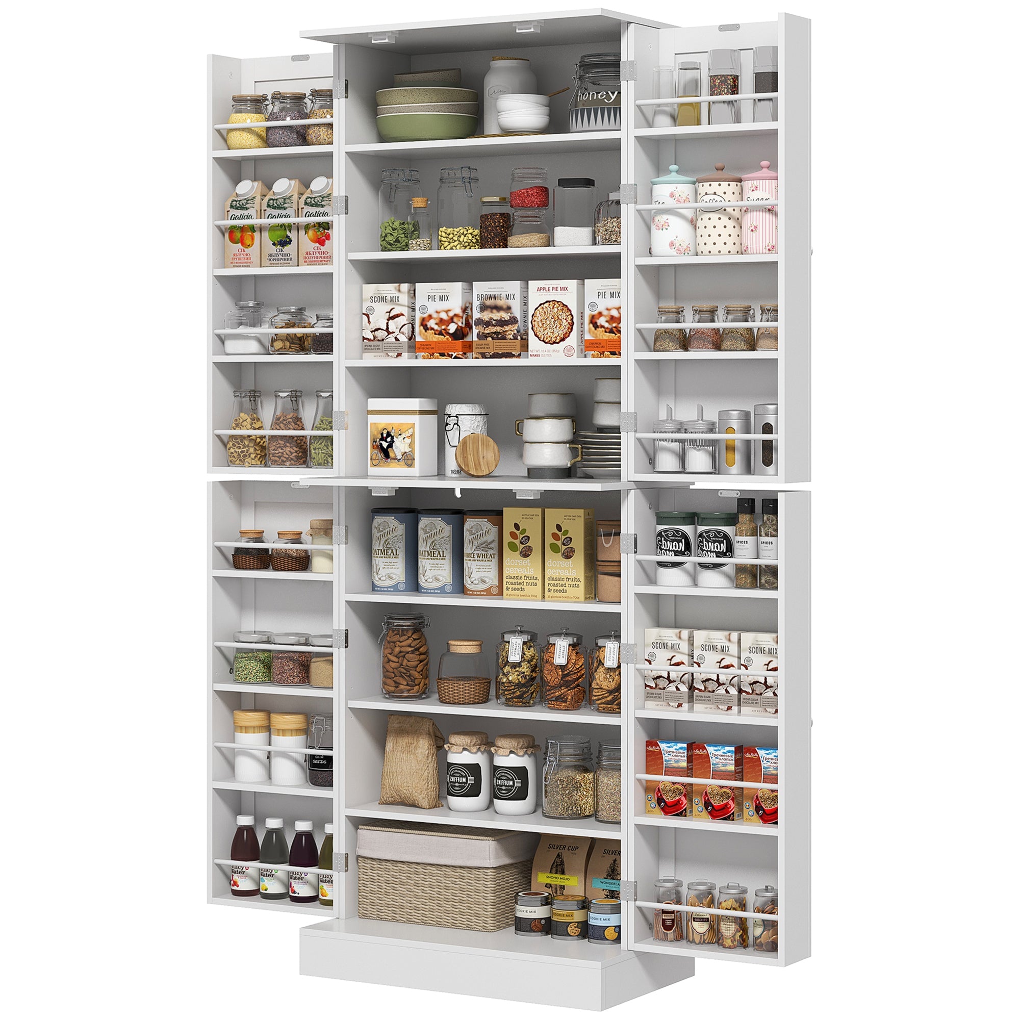 HOMCOM 65" Kitchen Pantry Cabinet, Modern Storage Cabinet with Doors and Shelves, Freestanding Cupboard for Dining Room, White