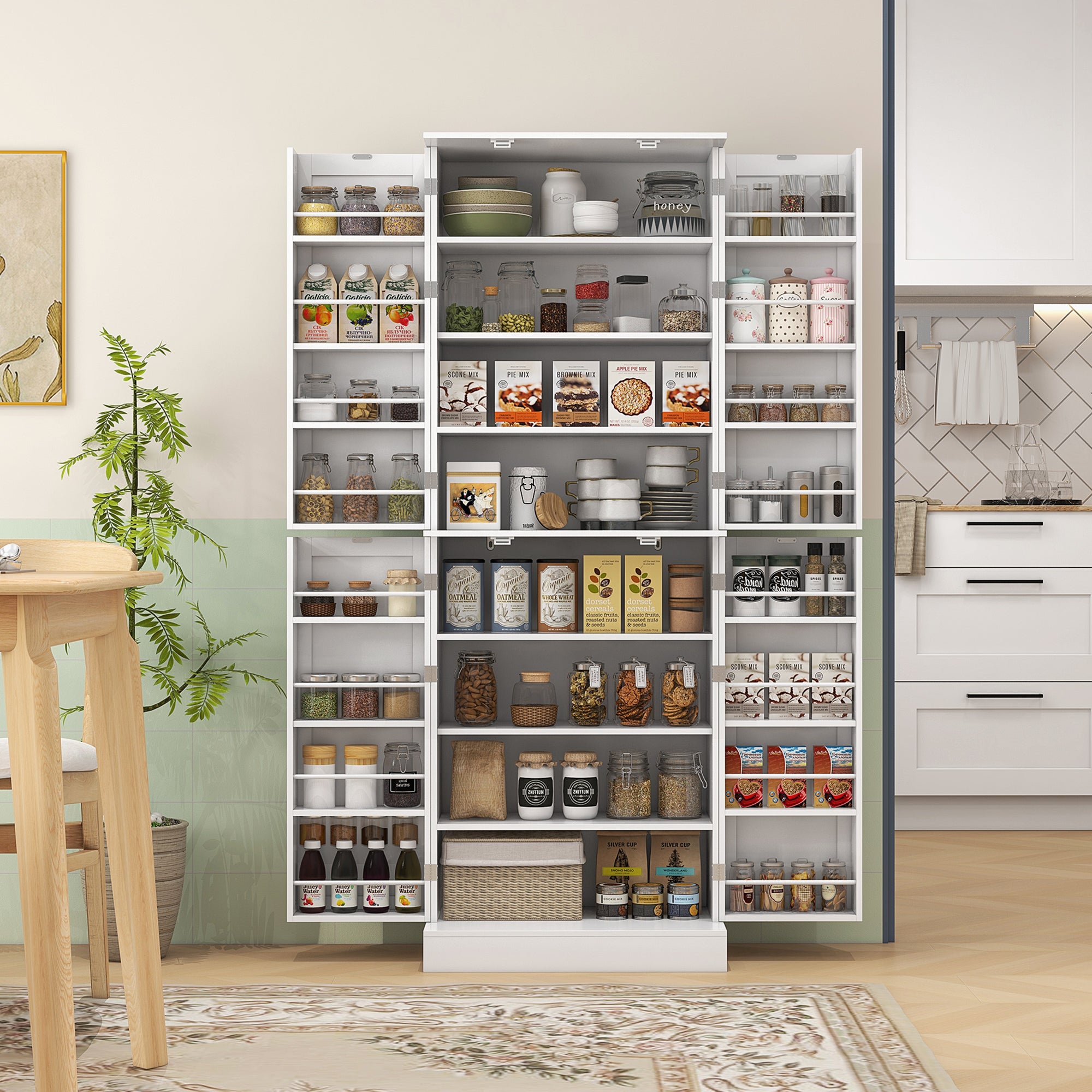 HOMCOM 65" Kitchen Pantry Cabinet, Modern Storage Cabinet with Doors and Shelves, Freestanding Cupboard for Dining Room, White