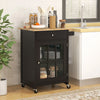 HOMCOM Rolling Kitchen Cart with Drawer and Glass Door Cabinet, Kitchen Island on Wheels with Adjustable Shelf and Towel Rack (Black)