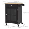 HOMCOM Rolling Kitchen Cart with Drawer and Glass Door Cabinet, Kitchen Island on Wheels with Adjustable Shelf and Towel Rack (Black)