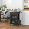 HOMCOM Rolling Kitchen Cart with Drawer and Glass Door Cabinet, Kitchen Island on Wheels with Adjustable Shelf and Towel Rack (Black)