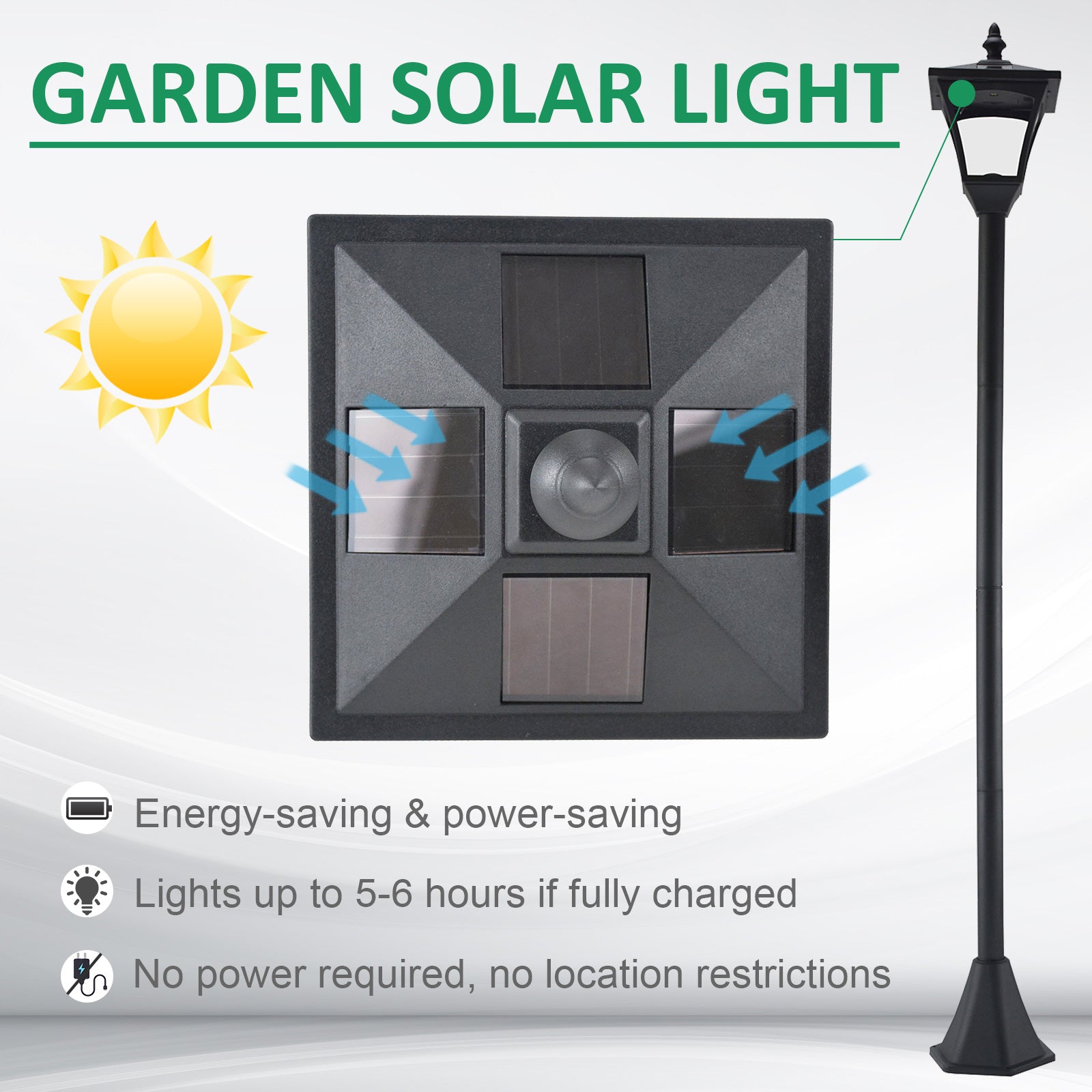 Outsunny Single Solar Lamp Post Garden Solar-Powered LED Streetlight Style Outdoor Light Waterproof 5-6 Hours with Base for Lawn Pathway Walkway 47"H