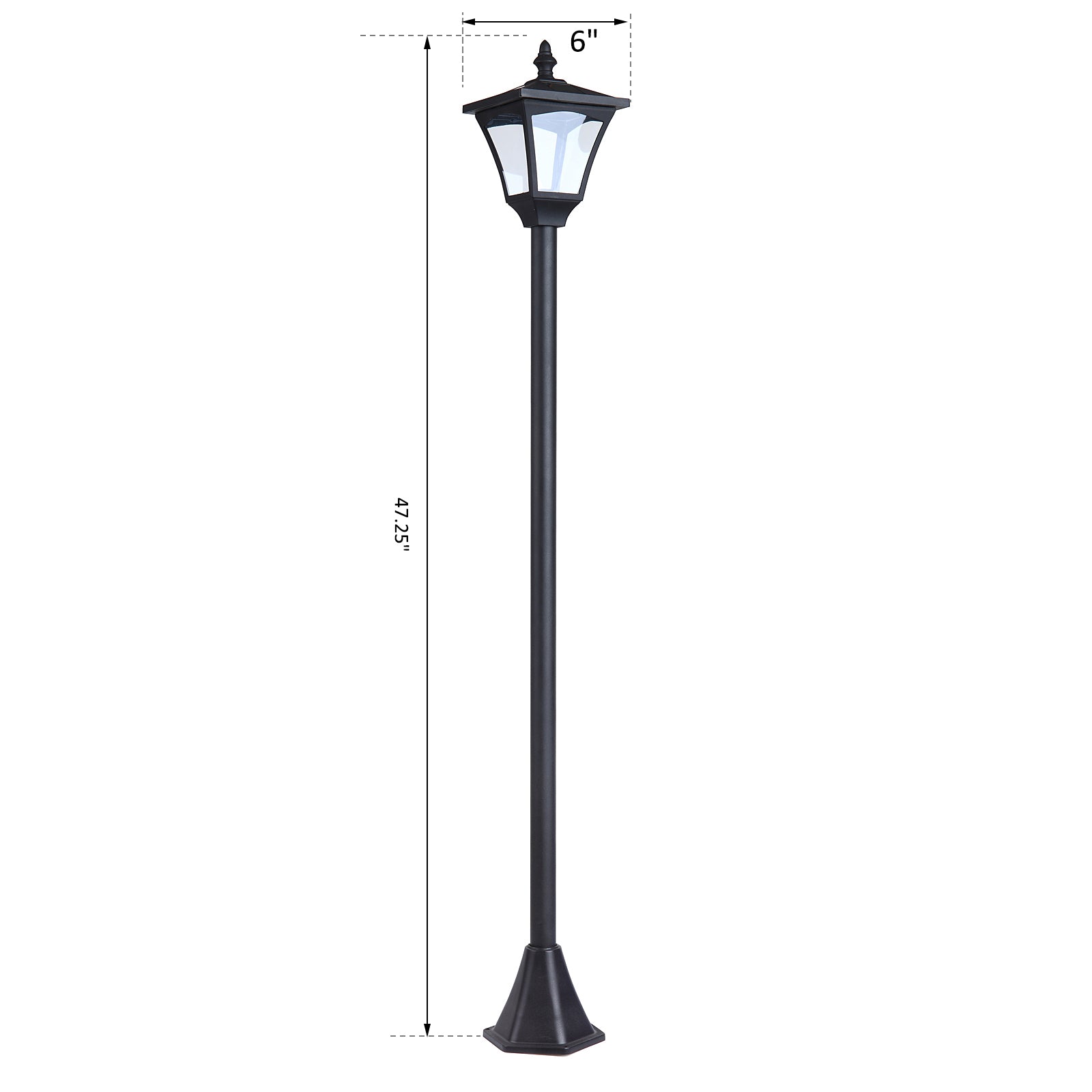 Outsunny Single Solar Lamp Post Garden Solar-Powered LED Streetlight Style Outdoor Light Waterproof 5-6 Hours with Base for Lawn Pathway Walkway 47