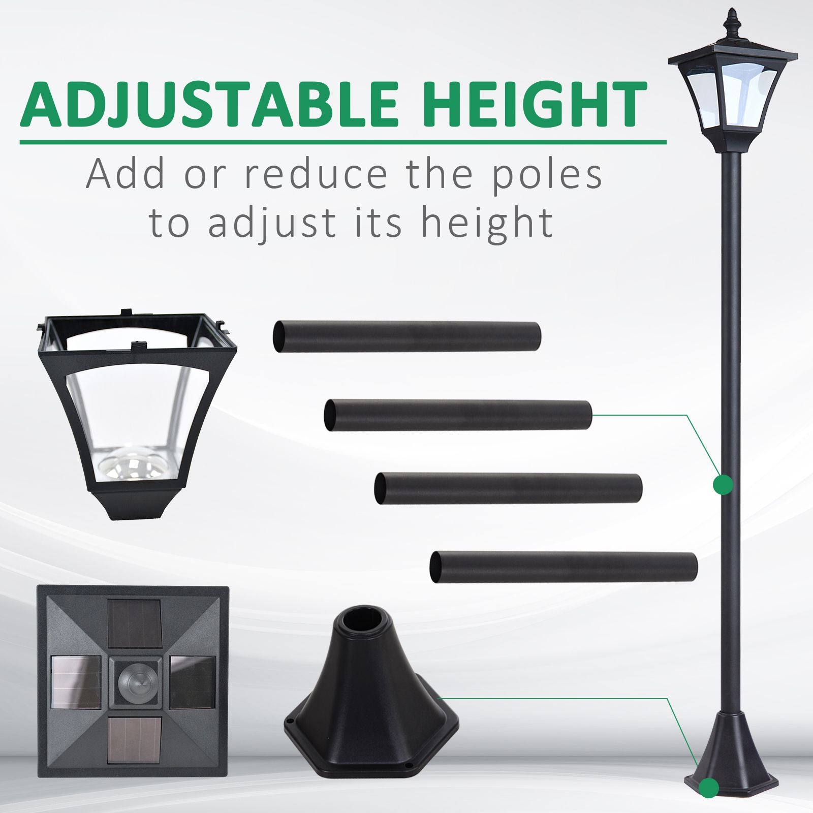 Outsunny Single Solar Lamp Post Garden Solar-Powered LED Streetlight Style Outdoor Light Waterproof 5-6 Hours with Base for Lawn Pathway Walkway 47"H