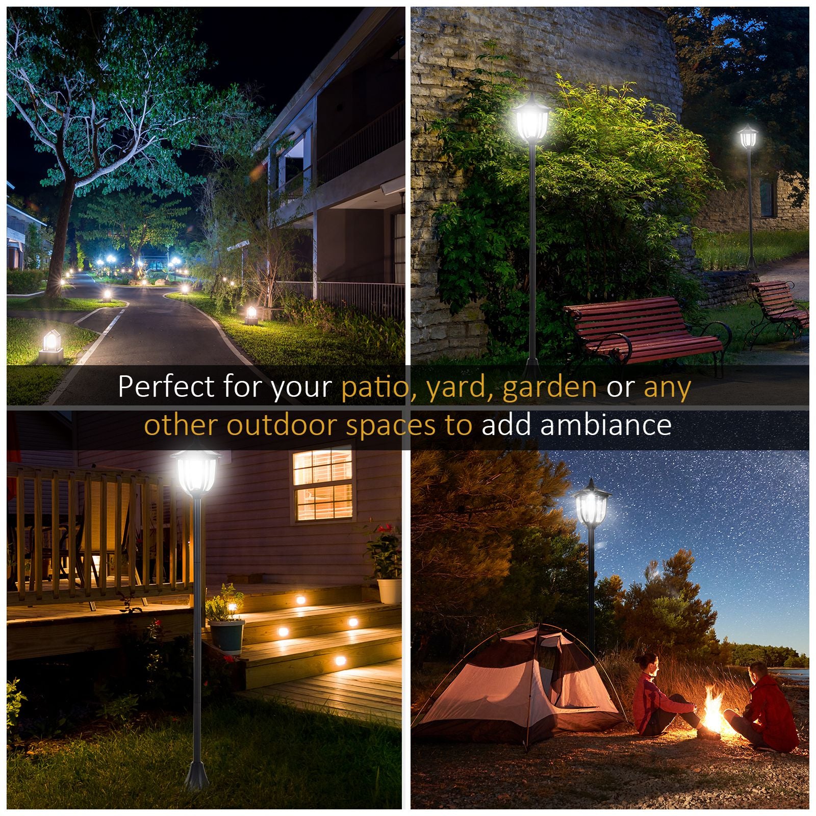 Outsunny Single Solar Lamp Post Garden Solar-Powered LED Streetlight Style Outdoor Light Waterproof 5-6 Hours with Base for Lawn Pathway Walkway 47"H