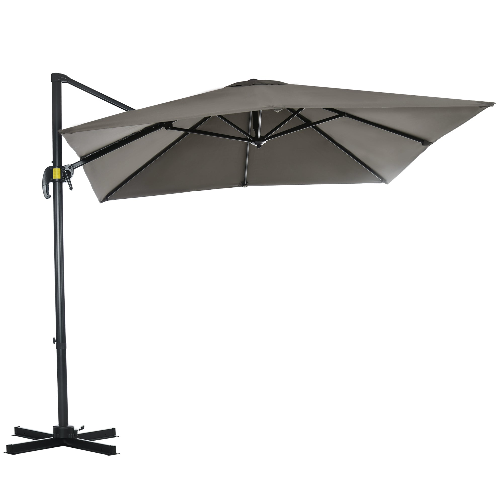 Outsunny 8' x 8' Square Patio Hanging Offset Umbrella with 360° Rotation, Aluminum Outdoor Cantilever Parasol with Crank & Tilt, Sun Canopy Shelter with Cross Base, Light Grey