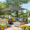 Outsunny 8' x 8' Square Patio Hanging Offset Umbrella with 360° Rotation, Aluminum Outdoor Cantilever Parasol with Crank & Tilt, Sun Canopy Shelter with Cross Base, Light Grey