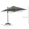 Outsunny 8' x 8' Square Patio Hanging Offset Umbrella with 360° Rotation, Aluminum Outdoor Cantilever Parasol with Crank & Tilt, Sun Canopy Shelter with Cross Base, Light Grey