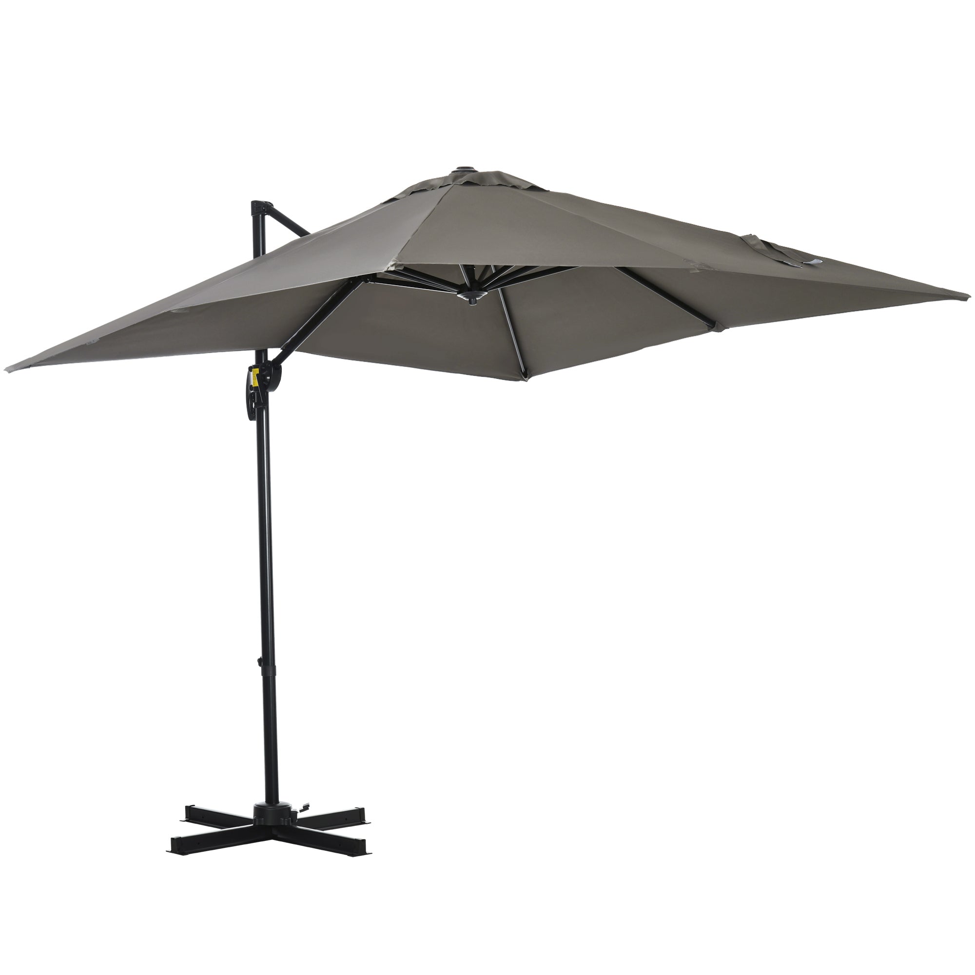 Outsunny 8' x 8' Square Patio Hanging Offset Umbrella with 360° Rotation, Aluminum Outdoor Cantilever Parasol with Crank & Tilt, Sun Canopy Shelter with Cross Base, Light Grey