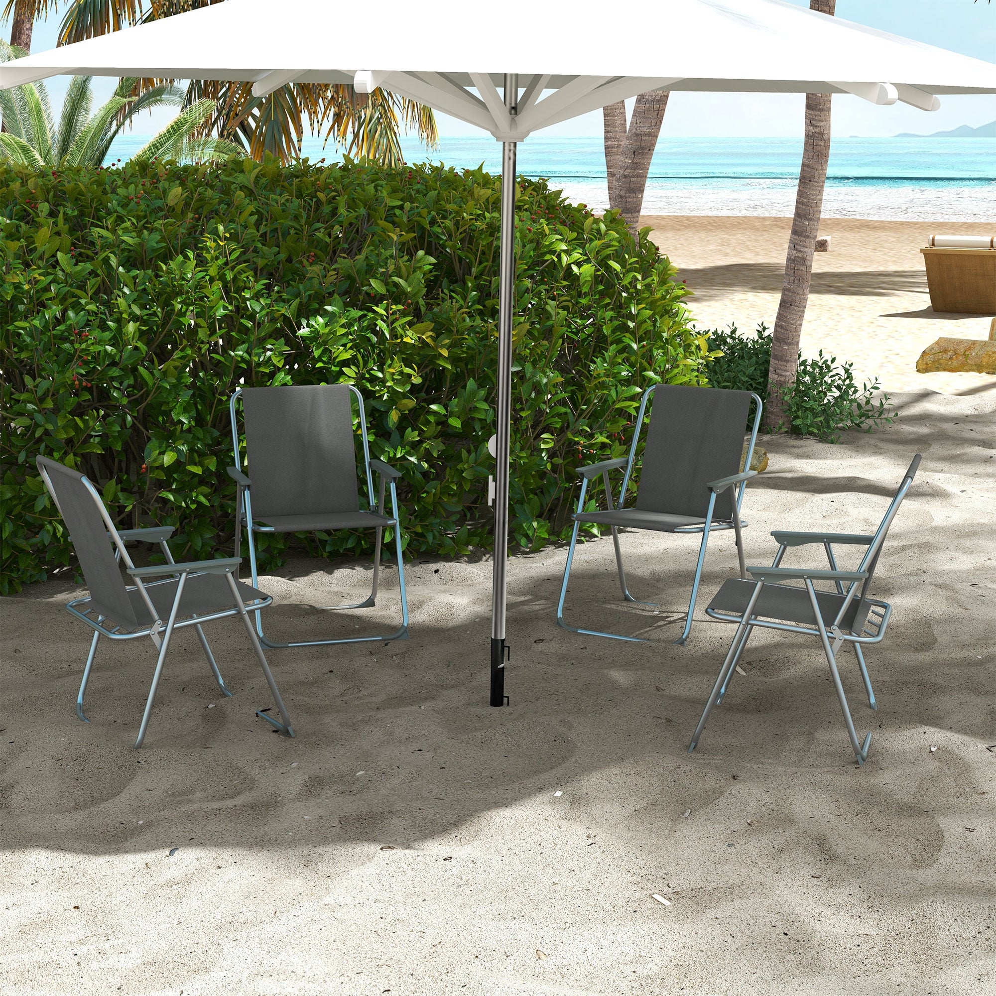 Outsunny 4 Pack Outdoor Folding Chair Set, Portable Camping Chairs with Armrest, Oxford Fabric Seat, Outdoor Chairs for Garden, Backyard, Lawn, Grey