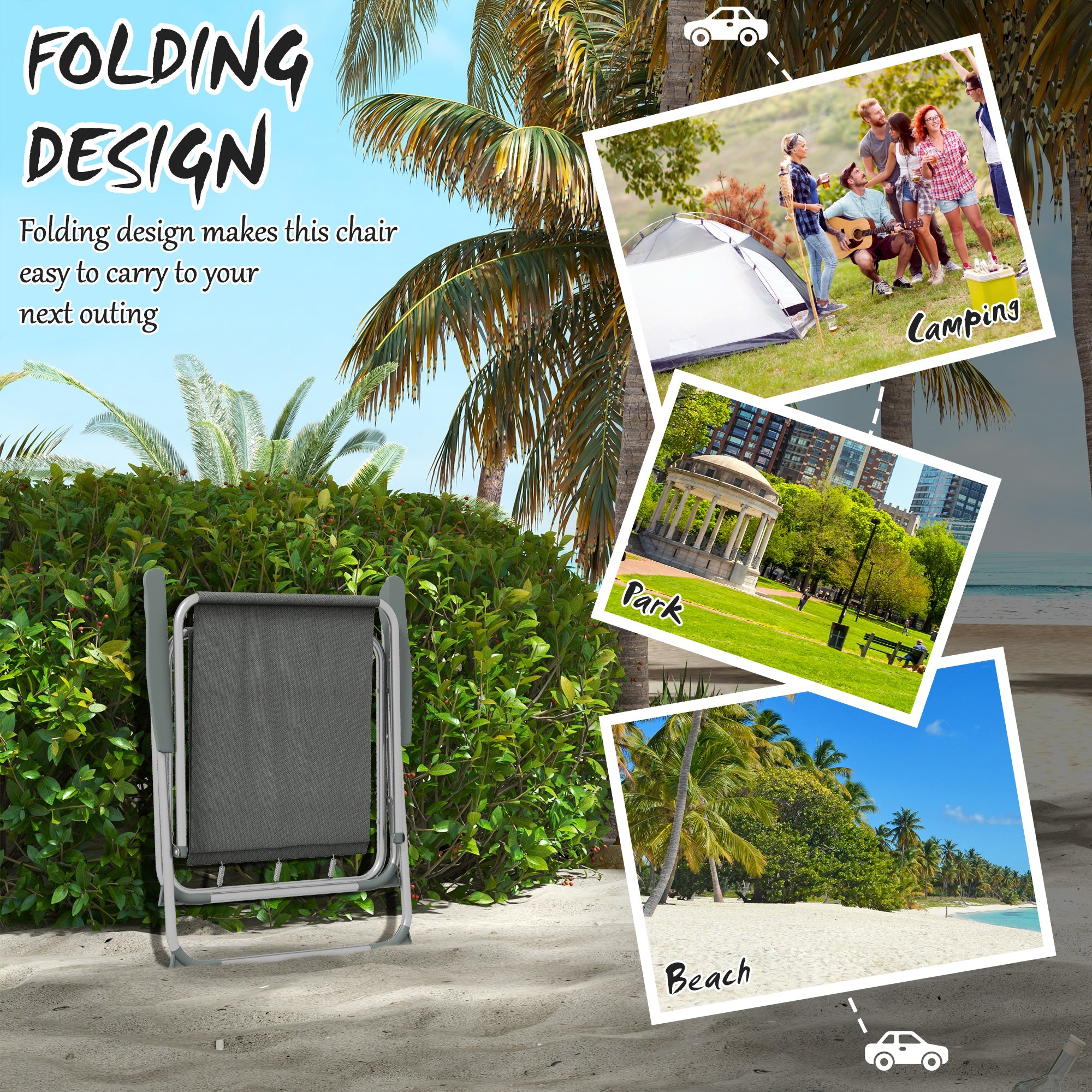 Outsunny 4 Pack Outdoor Folding Chair Set, Portable Camping Chairs with Armrest, Oxford Fabric Seat, Outdoor Chairs for Garden, Backyard, Lawn, Grey