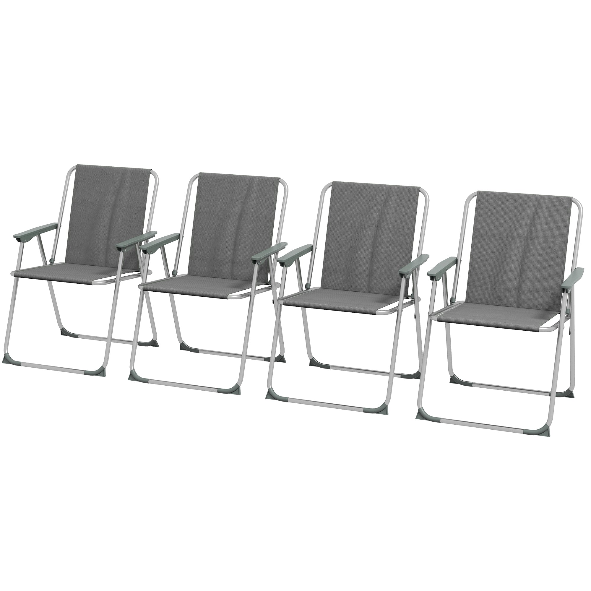 Outsunny 4 Pack Outdoor Folding Chair Set, Portable Camping Chairs with Armrest, Oxford Fabric Seat, Outdoor Chairs for Garden, Backyard, Lawn, Grey