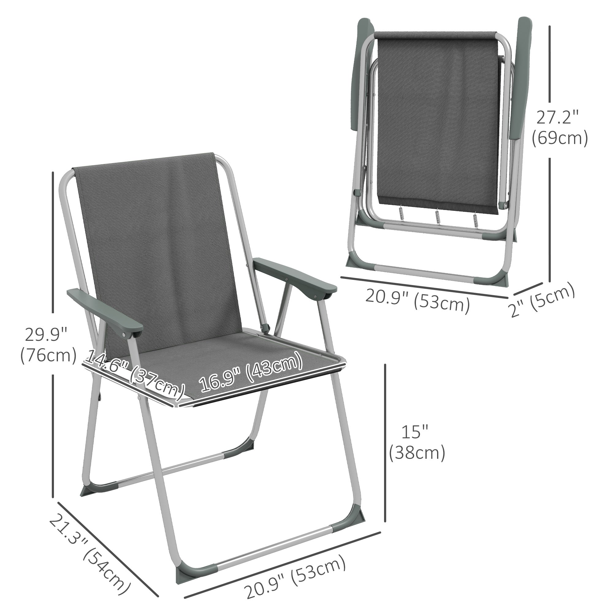 Outsunny 4 Pack Outdoor Folding Chair Set, Portable Camping Chairs with Armrest, Oxford Fabric Seat, Outdoor Chairs for Garden, Backyard, Lawn, Grey