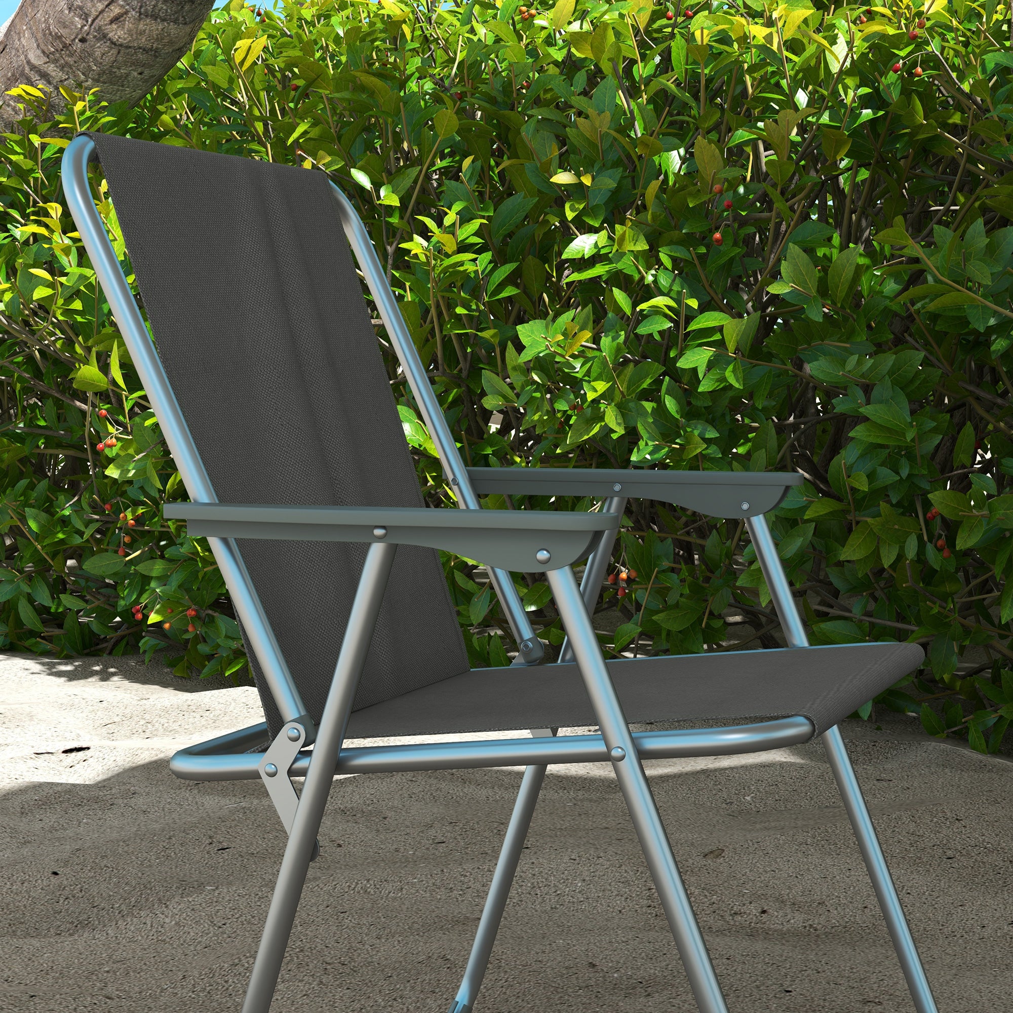Outsunny 4 Pack Outdoor Folding Chair Set, Portable Camping Chairs with Armrest, Oxford Fabric Seat, Outdoor Chairs for Garden, Backyard, Lawn, Grey