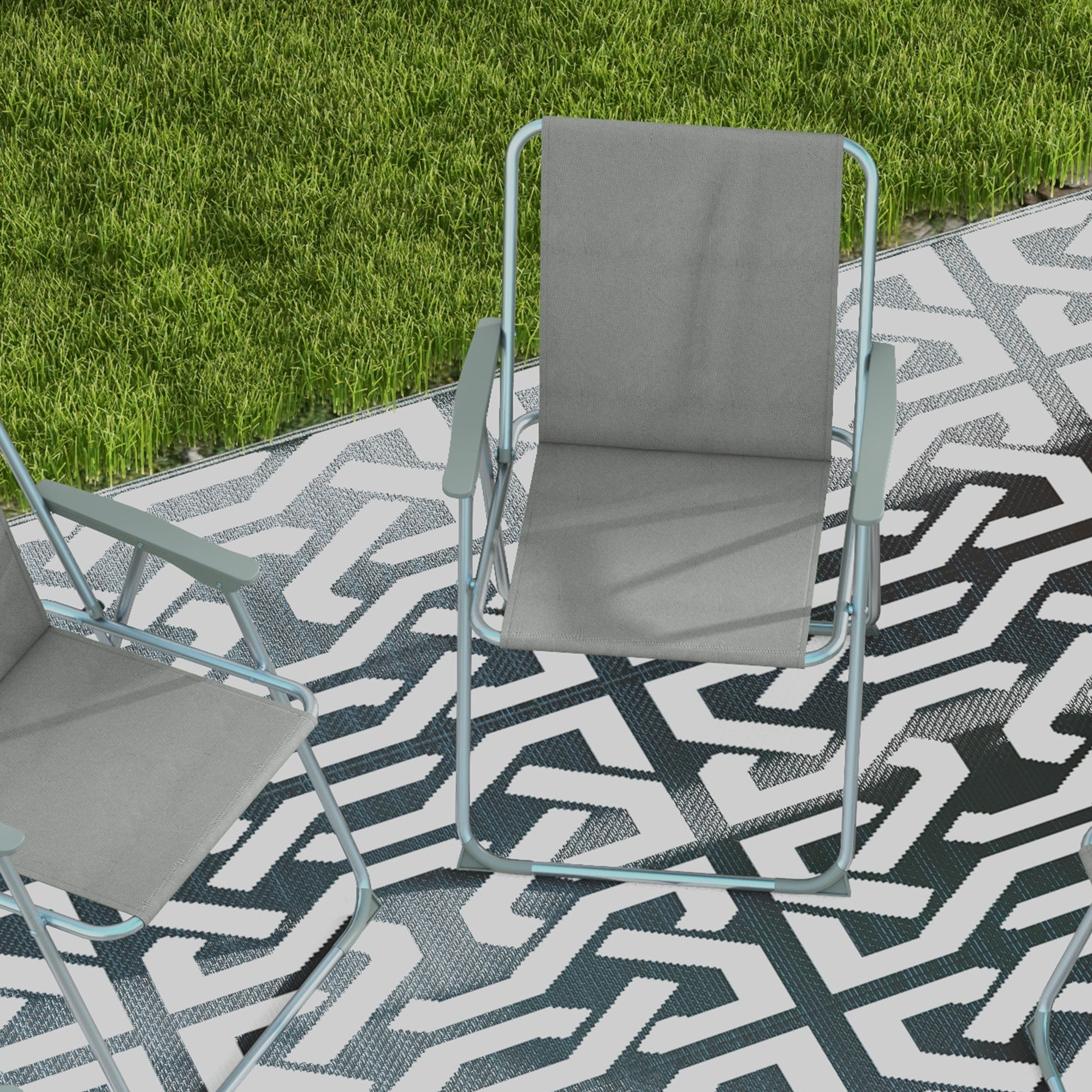 Outsunny 4 Pack Outdoor Folding Chair Set, Portable Camping Chairs with Armrest, Oxford Fabric Seat, Outdoor Chairs for Garden, Backyard, Lawn, Grey