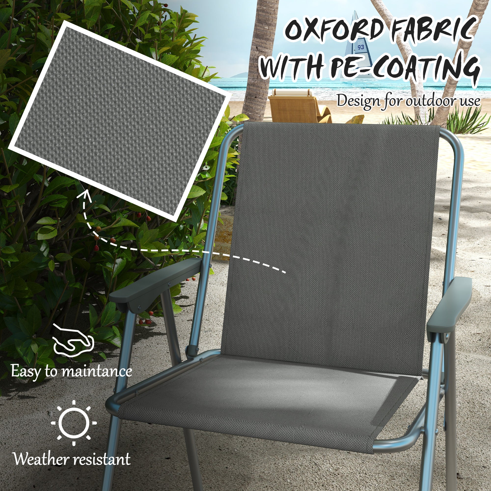 Outsunny 4 Pack Outdoor Folding Chair Set, Portable Camping Chairs with Armrest, Oxford Fabric Seat, Outdoor Chairs for Garden, Backyard, Lawn, Grey