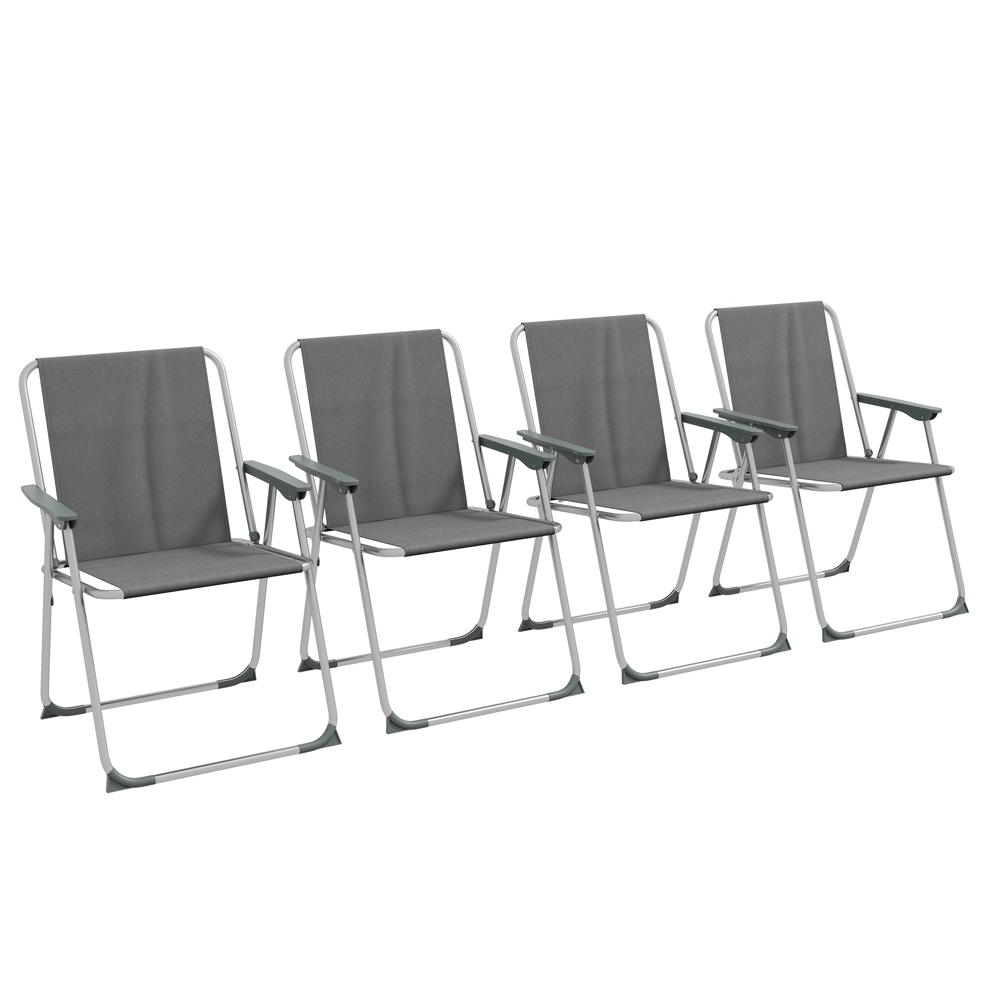 Outsunny 4 Pack Outdoor Folding Chair Set, Portable Camping Chairs with Armrest, Oxford Fabric Seat, Outdoor Chairs for Garden, Backyard, Lawn, Grey