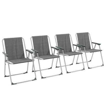 Outsunny 4 Pack Outdoor Folding Chair Set, Portable Camping Chairs with Armrest, Oxford Fabric Seat, Outdoor Chairs for Garden, Backyard, Lawn, Grey