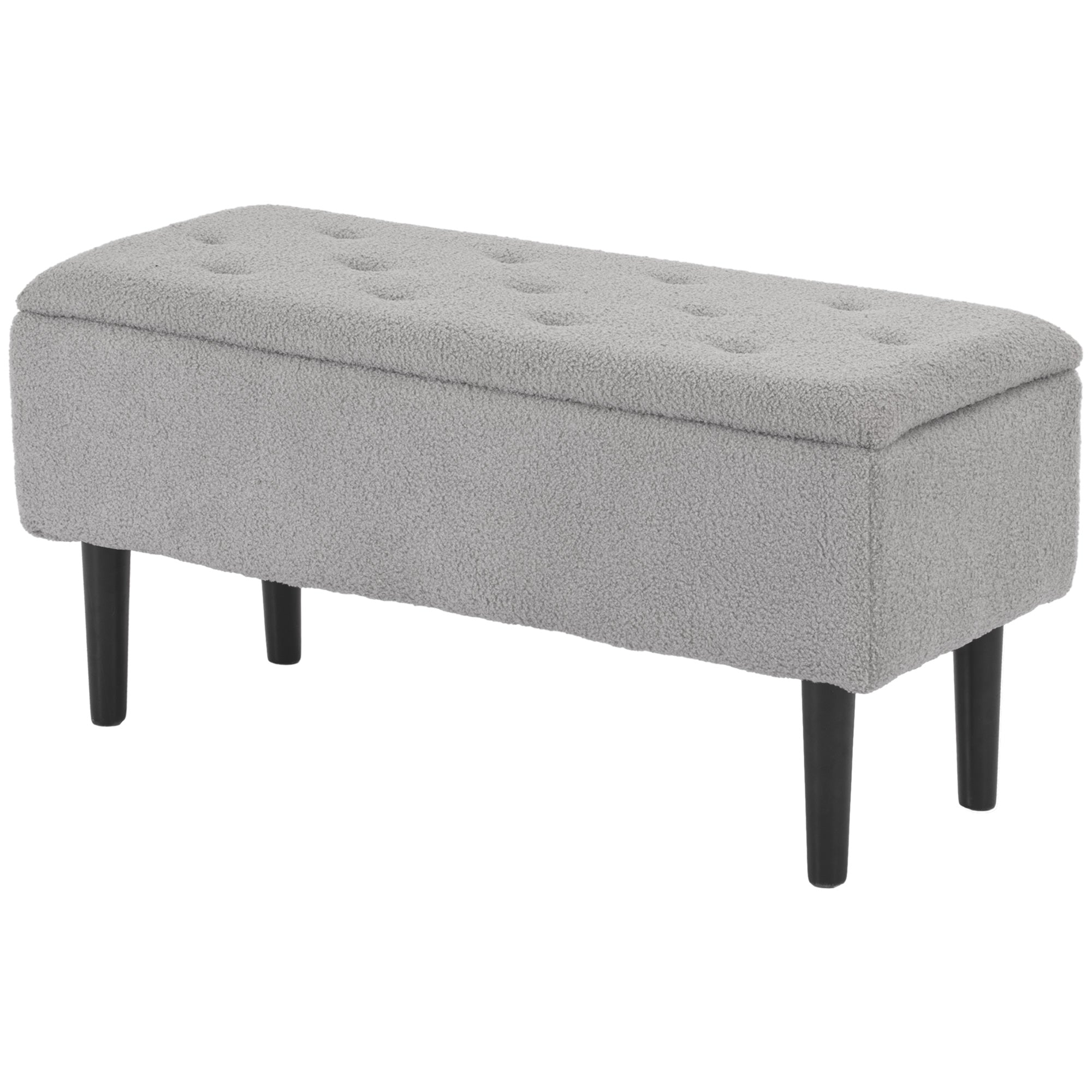 HOMCOM 37 Inch Modern Ottoman with Storage and Wooden Legs, Storage Ottoman with Teddy Velvet Upholstery, for Living Room, Bedroom, Grey