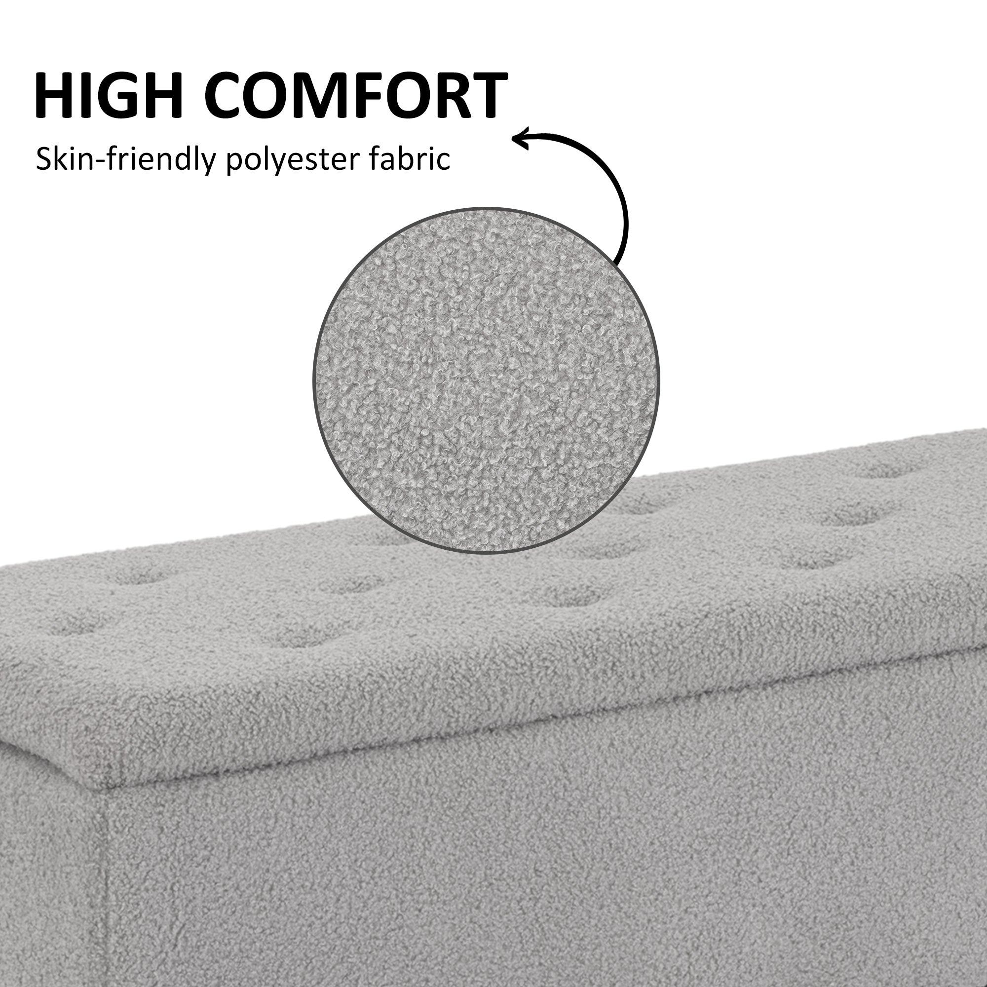 HOMCOM 37 Inch Modern Ottoman with Storage and Wooden Legs, Storage Ottoman with Teddy Velvet Upholstery, for Living Room, Bedroom, Grey