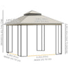 Outsunny 10' x 10' Outdoor Patio Gazebo Canopy with Double Tier Roof, Removable Mesh Curtains, Display Shelves, Top Hooks, Beige