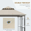 Outsunny 10' x 10' Outdoor Patio Gazebo Canopy with Double Tier Roof, Removable Mesh Curtains, Display Shelves, Top Hooks, Beige