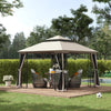 Outsunny 10' x 10' Outdoor Patio Gazebo Canopy with Double Tier Roof, Removable Mesh Curtains, Display Shelves, Top Hooks, Beige