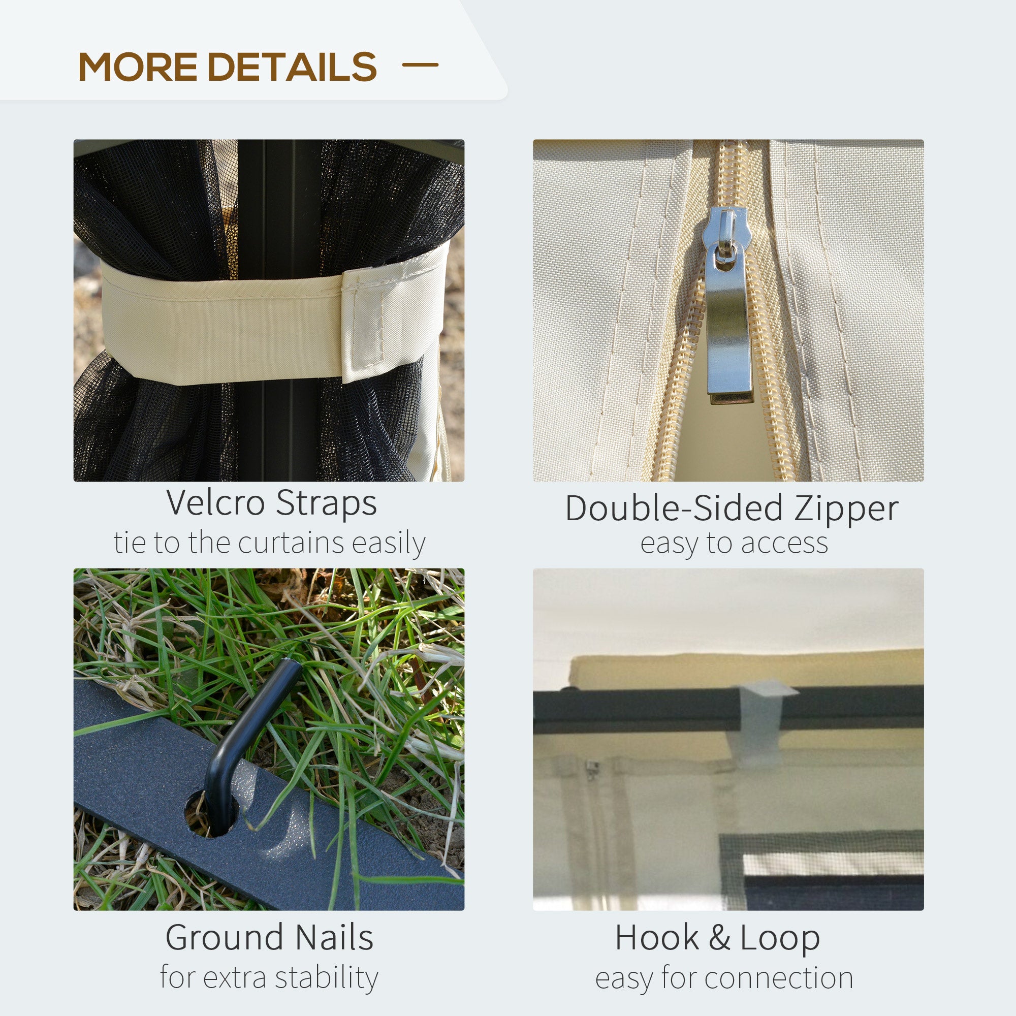 Outsunny 10' x 10' Outdoor Patio Gazebo Canopy with Double Tier Roof, Removable Mesh Curtains, Display Shelves, Top Hooks, Beige