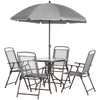 Outsunny 6 Pieces Patio Dining Set with Umbrella, Outdoor Furniture Set with Round Table and 4 Folding Chairs for Garden, Lawn, Deck, Grey