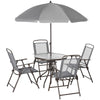 Outsunny 6 Pieces Patio Dining Set with Umbrella, Outdoor Furniture Set with Round Table and 4 Folding Chairs for Garden, Lawn, Deck, Grey