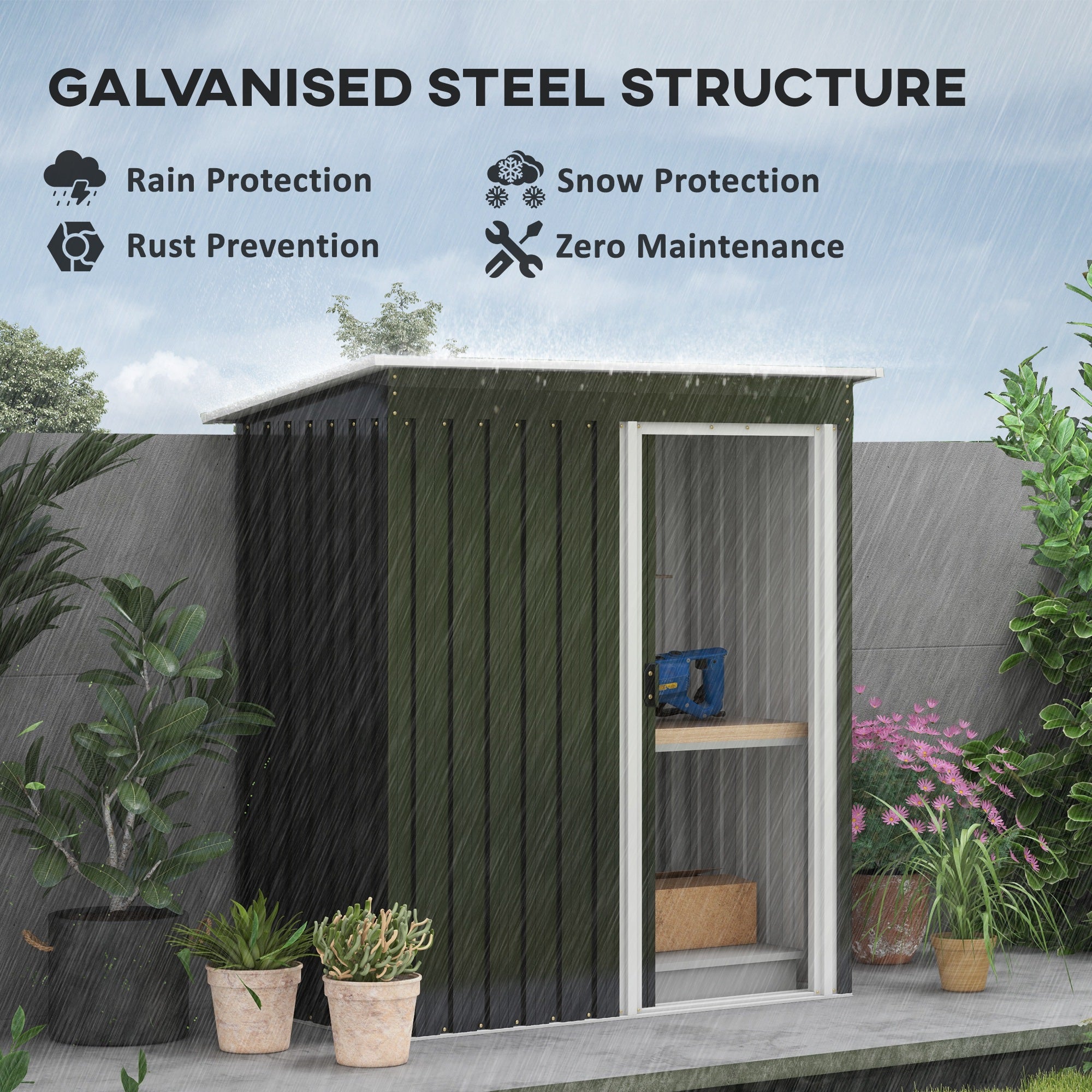 Outsunny 5 x 3 FT Outdoor Storage Shed with Sliding Door and Sloped Roof, Steel Frame Garden Shed Tool Equipment, Black