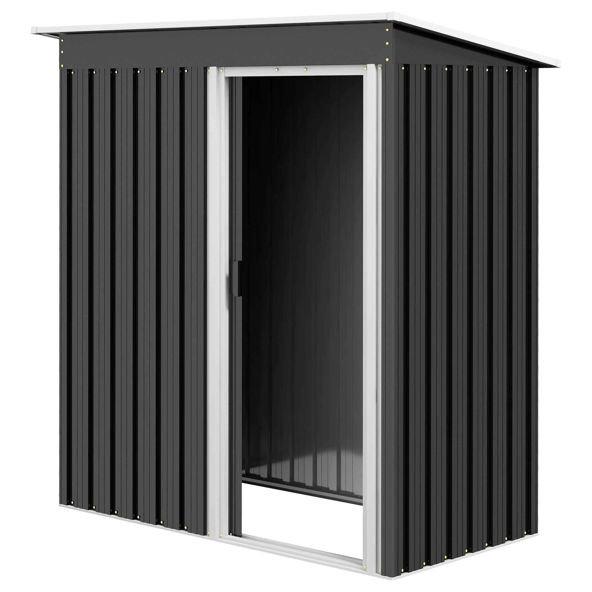 Outsunny 5 x 3 FT Outdoor Storage Shed with Sliding Door and Sloped Roof, Steel Frame Garden Shed Tool Equipment, Black