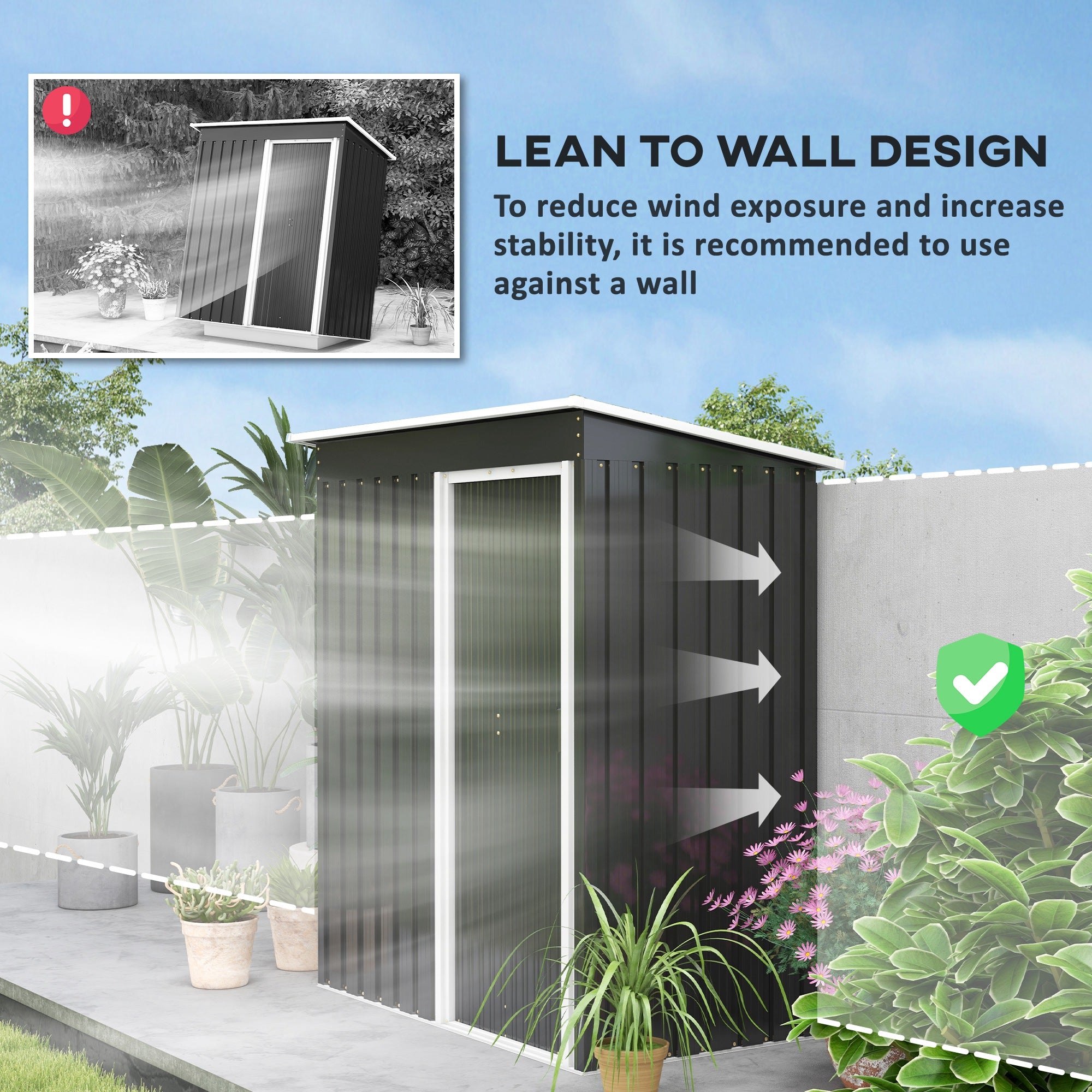 Outsunny 5 x 3 FT Outdoor Storage Shed with Sliding Door and Sloped Roof, Steel Frame Garden Shed Tool Equipment, Black