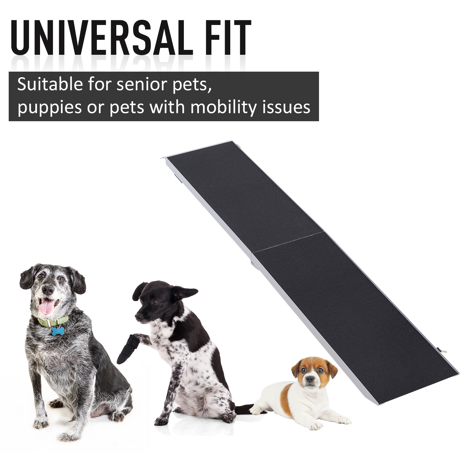 PawHut 84 Inch Bi-fold Pet Ramp Dog Ladder Portable Lightweight Aluminum Alloy, Black