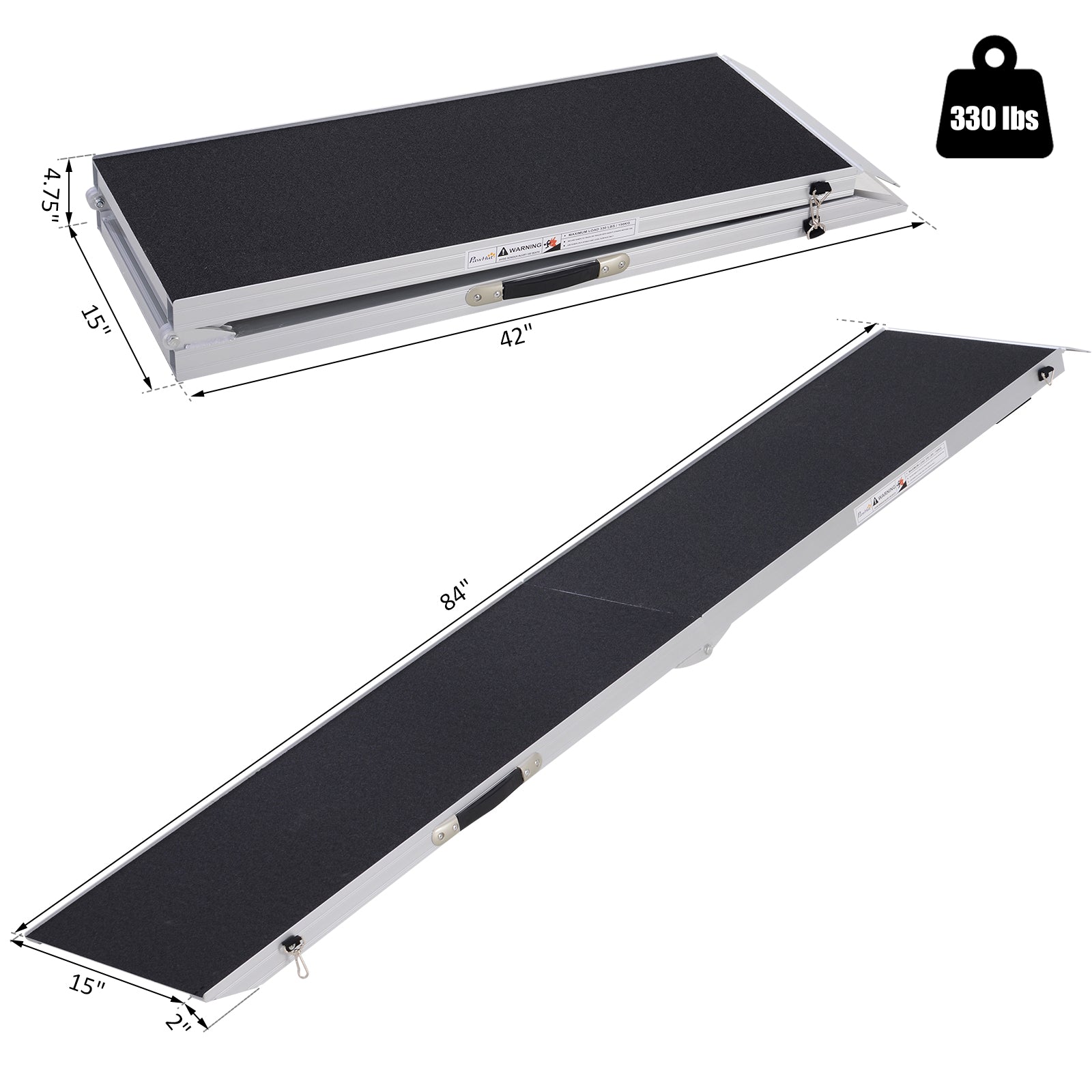 PawHut 84 Inch Bi-fold Pet Ramp Dog Ladder Portable Lightweight Aluminum Alloy, Black