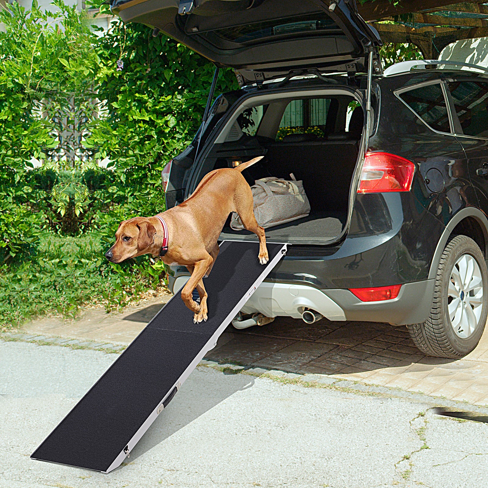 PawHut 84 Inch Bi-fold Pet Ramp Dog Ladder Portable Lightweight Aluminum Alloy, Black