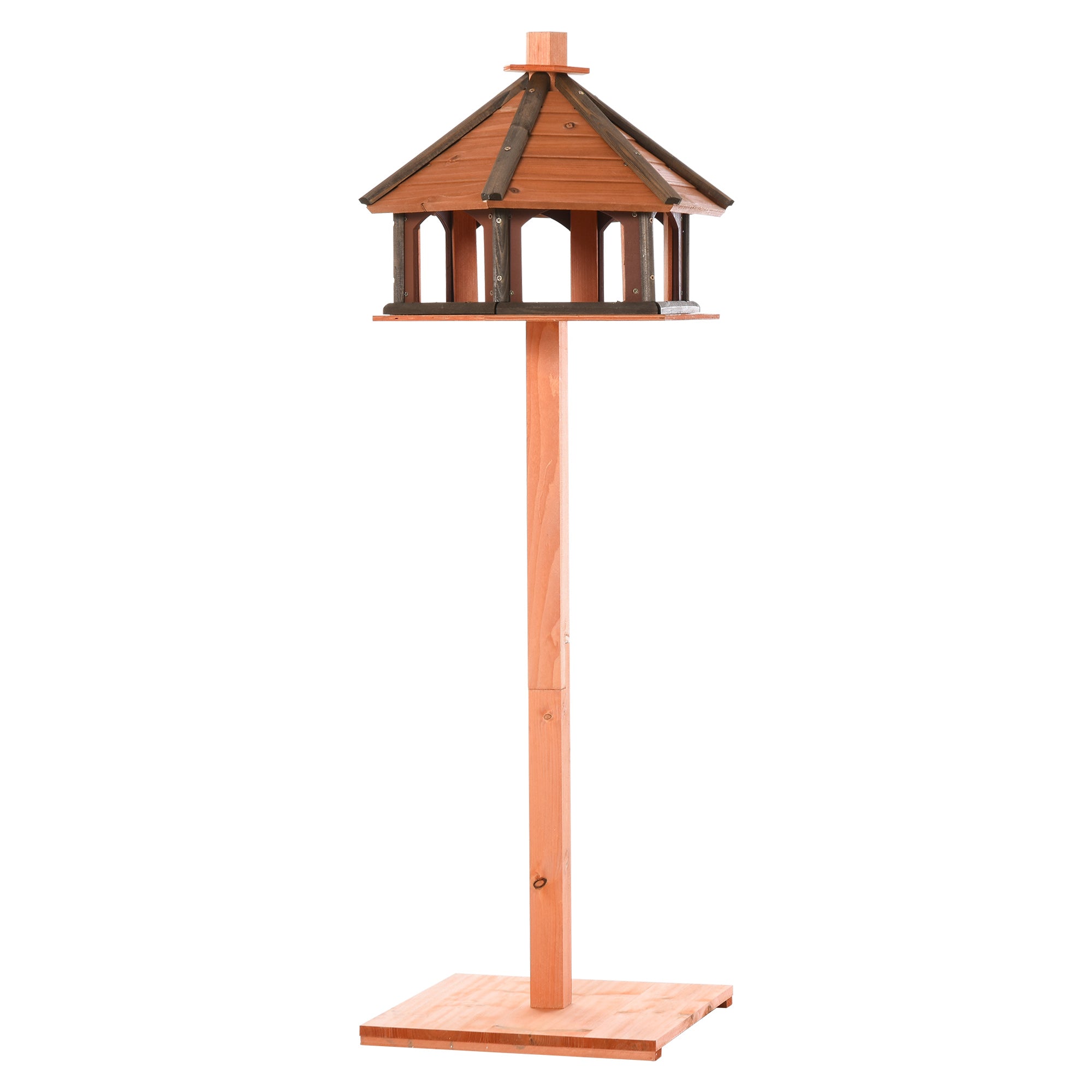 PawHut Wooden Bird Table Bird Feeding Station Playstand with Roof 130Hcm for Outdoor Brown