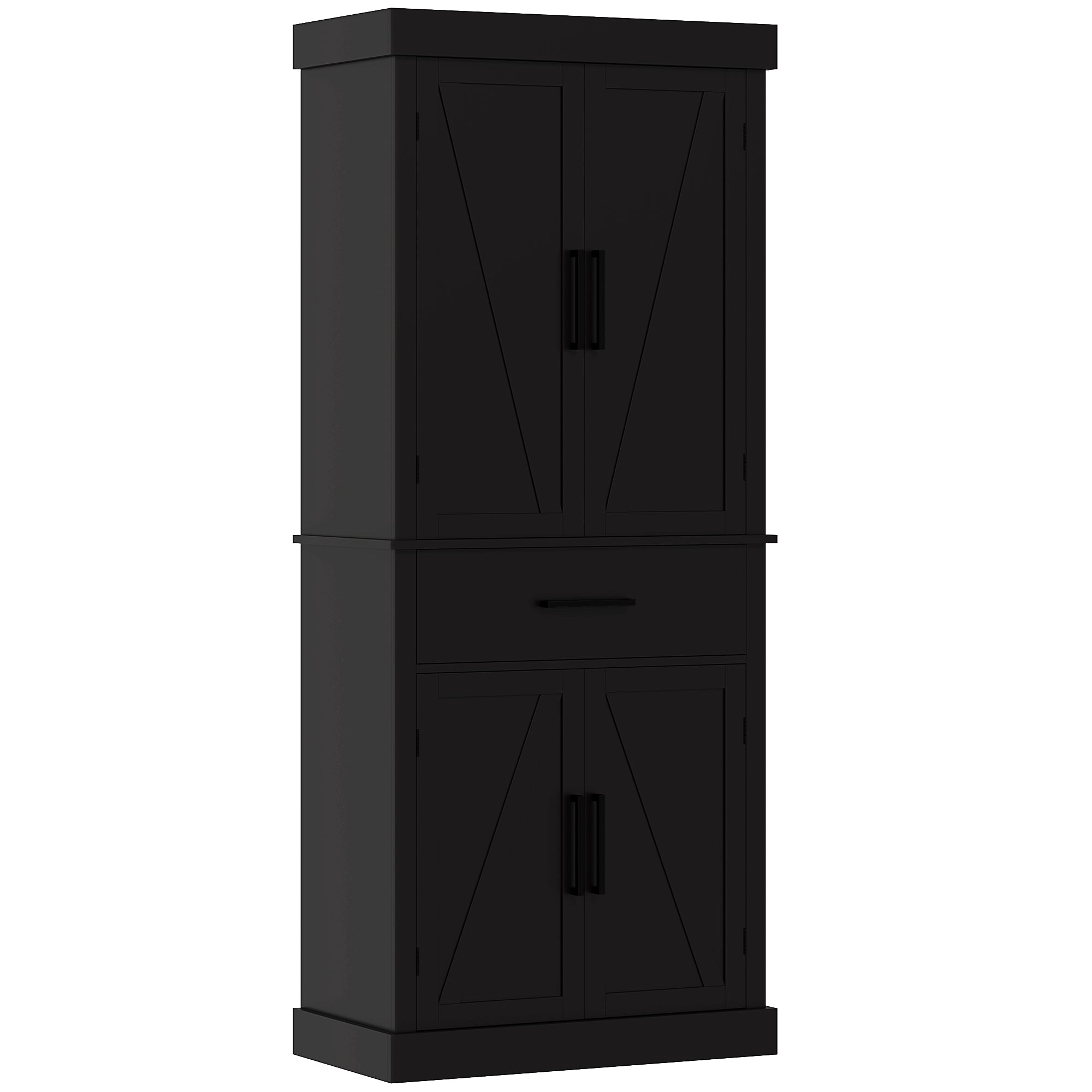 HOMCOM 72" Tall Kitchen Pantry Cabinet, Farmhouse Freestanding Storage Cabinet with Doors and Shelves, Kitchen Cabinet with Drawer and Adjustable Shelves, Black