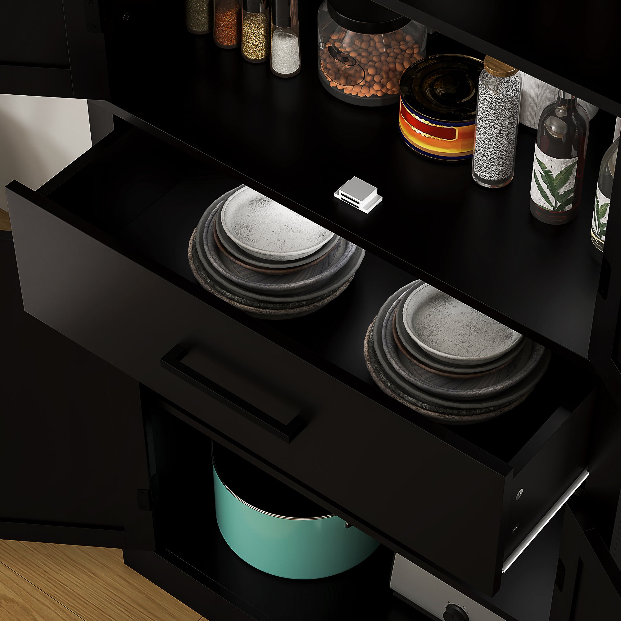 HOMCOM 72" Tall Kitchen Pantry Cabinet, Farmhouse Freestanding Storage Cabinet with Doors and Shelves, Kitchen Cabinet with Drawer and Adjustable Shelves, Black