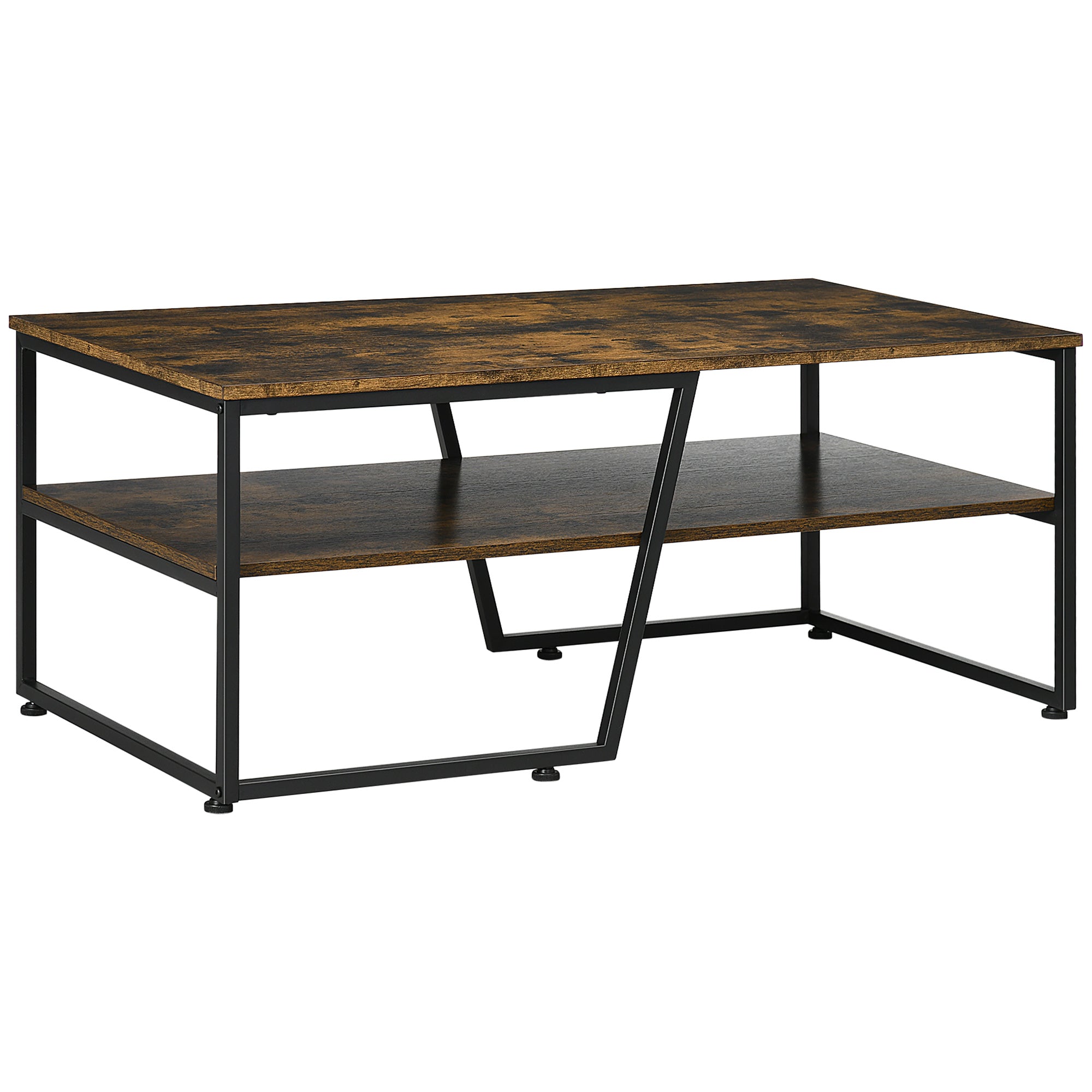 HOMCOM Industrial Coffee Table, 2-tier Center Table with Storage Shelf, Wood Look Accent Furniture with Metal Frame for Living Room, 41.7" x 21.7" x 17.7", Rustic Brown