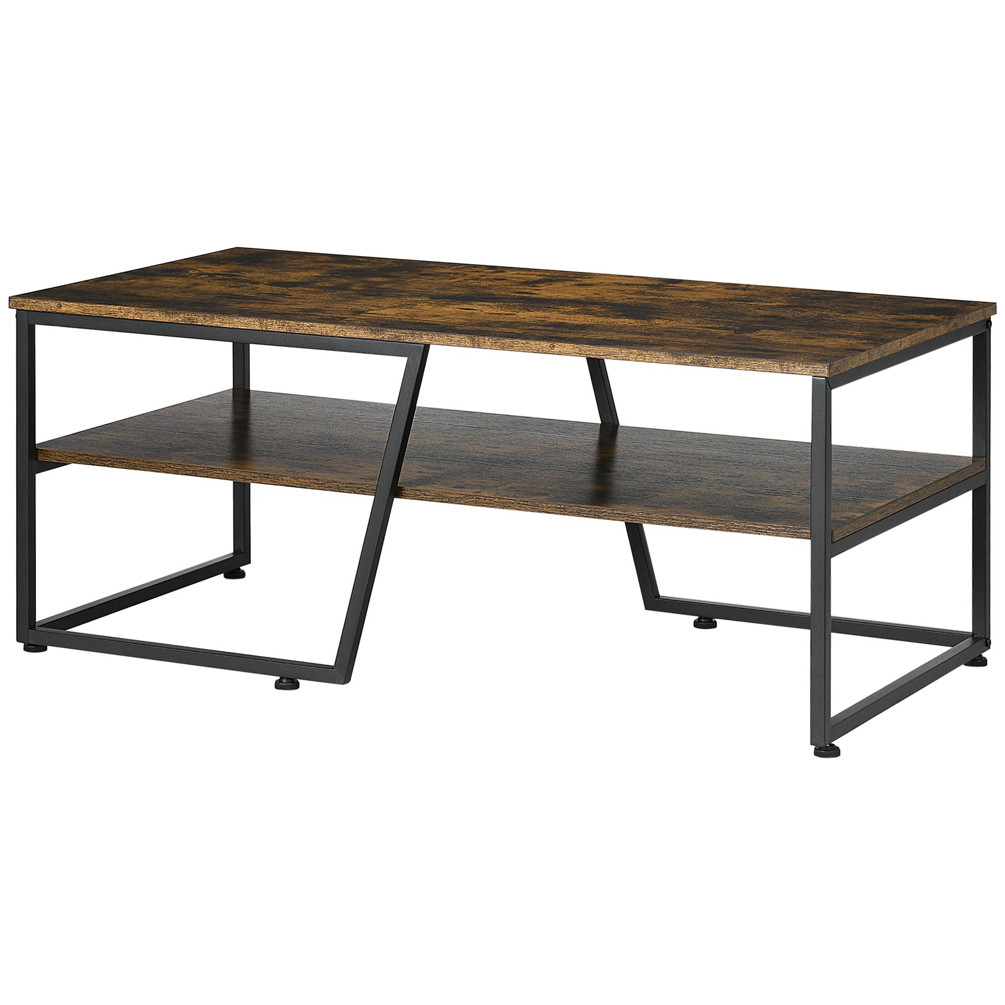 HOMCOM Industrial Coffee Table, 2-tier Center Table with Storage Shelf, Wood Look Accent Furniture with Metal Frame for Living Room, 41.7" x 21.7" x 17.7", Rustic Brown