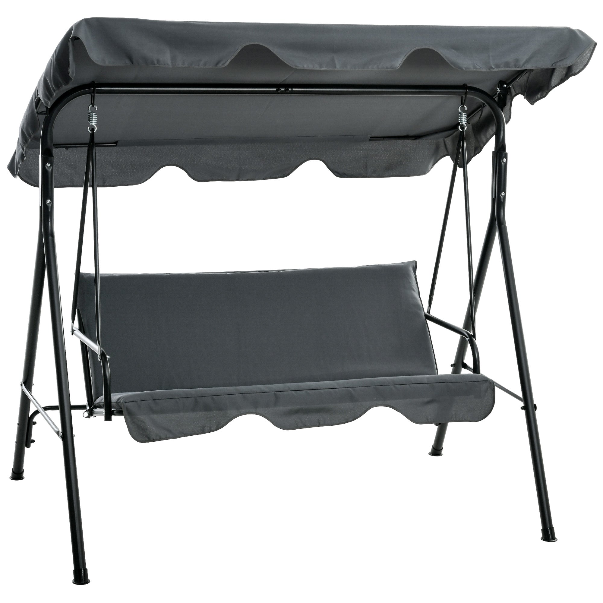 Outsunny 3-Seat Patio Swing Chair, Outdoor Porch Swing Glider with Adjustable Canopy, Removable Cushion, and Weather Resistant Steel Frame, for Garden, Poolside, Grey