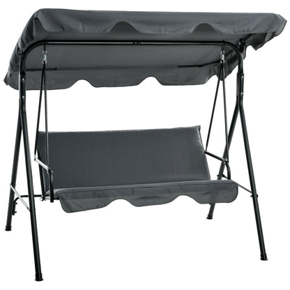 Outsunny 3-Seat Patio Swing Chair, Outdoor Porch Swing Glider with Adjustable Canopy, Removable Cushion, and Weather Resistant Steel Frame, for Garden, Poolside, Grey