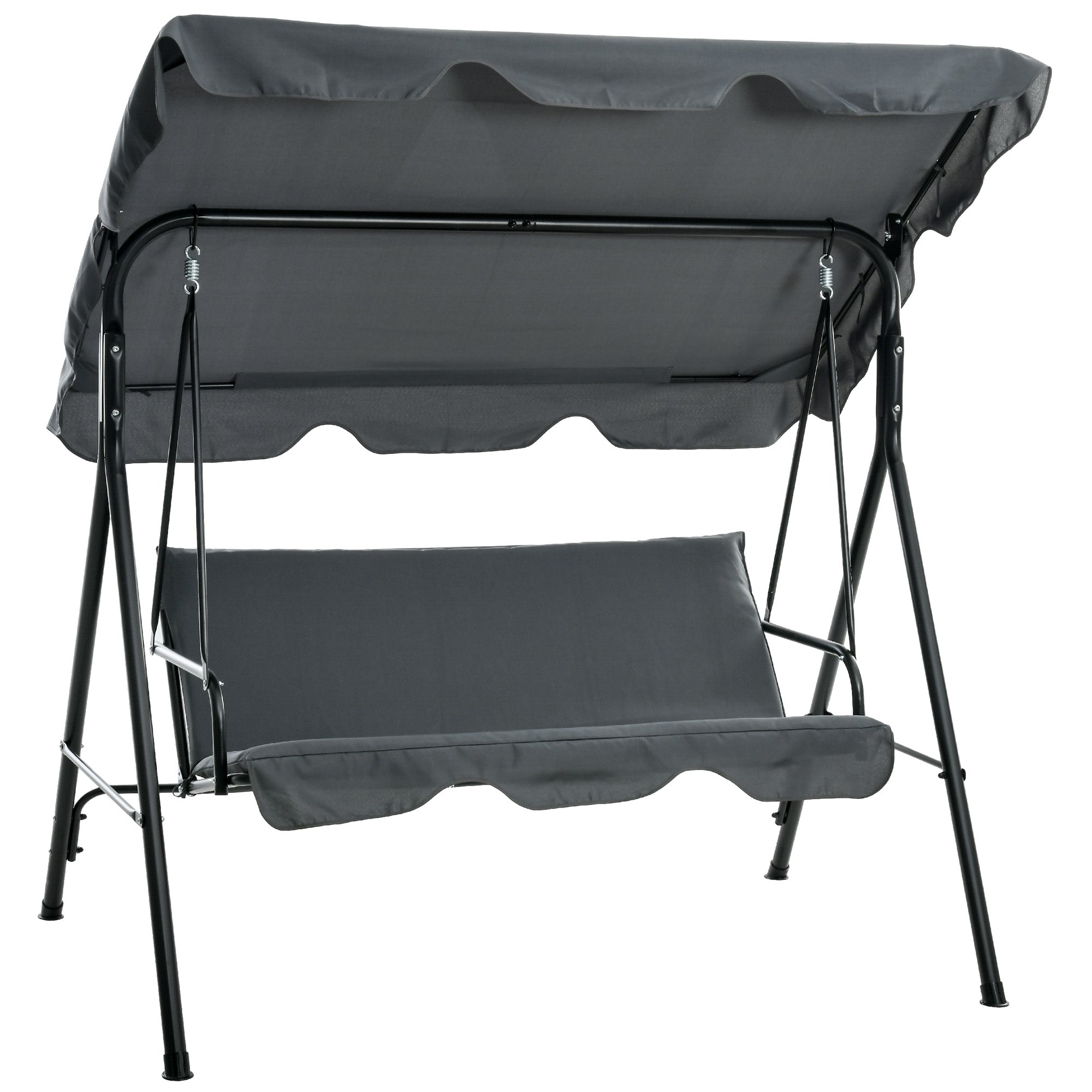 Outsunny 3-Seat Patio Swing Chair, Outdoor Porch Swing Glider with Adjustable Canopy, Removable Cushion, and Weather Resistant Steel Frame, for Garden, Poolside, Grey