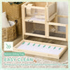 PawHut Wooden Hamster Cage, Mice Rodent Small Animals Kit Hutch, 2 Tiers Exercise Play House, with Sliding Tray, Ladder, Seesaw, Running Wheel, Openable Roofs, 31" x 16" x 23.5", Natural Wood