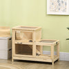PawHut Wooden Hamster Cage, Mice Rodent Small Animals Kit Hutch, 2 Tiers Exercise Play House, with Sliding Tray, Ladder, Seesaw, Running Wheel, Openable Roofs, 31" x 16" x 23.5", Natural Wood