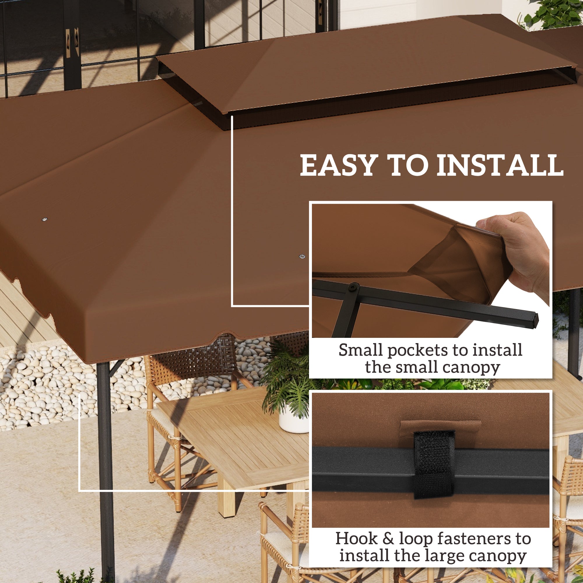 Outsunny 13.1' x 9.8' Gazebo Replacement Canopy, Gazebo Top Cover with Double Vented Roof for Garden Patio Outdoor TOP ONLY, Coffee
