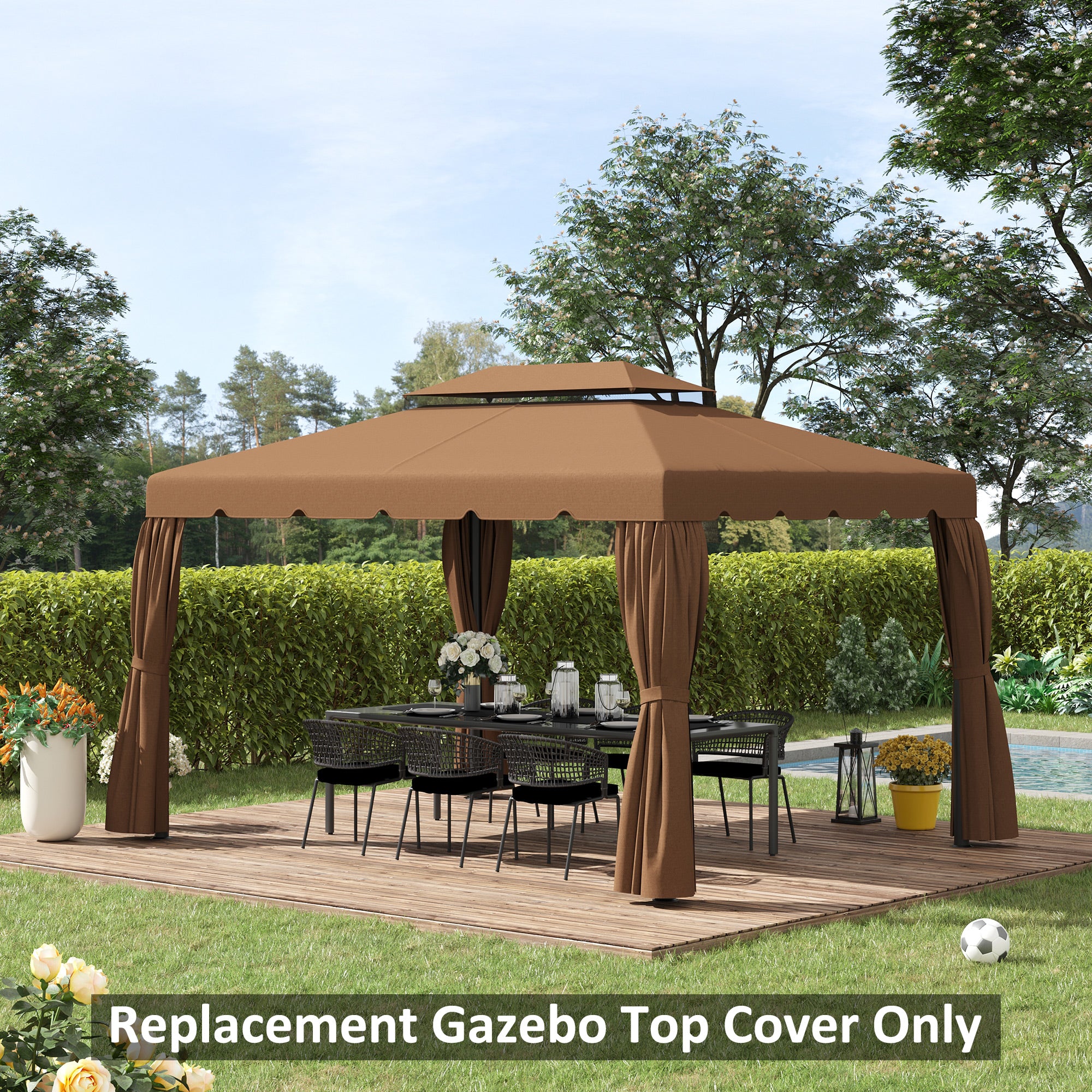 Outsunny 13.1' x 9.8' Gazebo Replacement Canopy, Gazebo Top Cover with Double Vented Roof for Garden Patio Outdoor TOP ONLY, Coffee